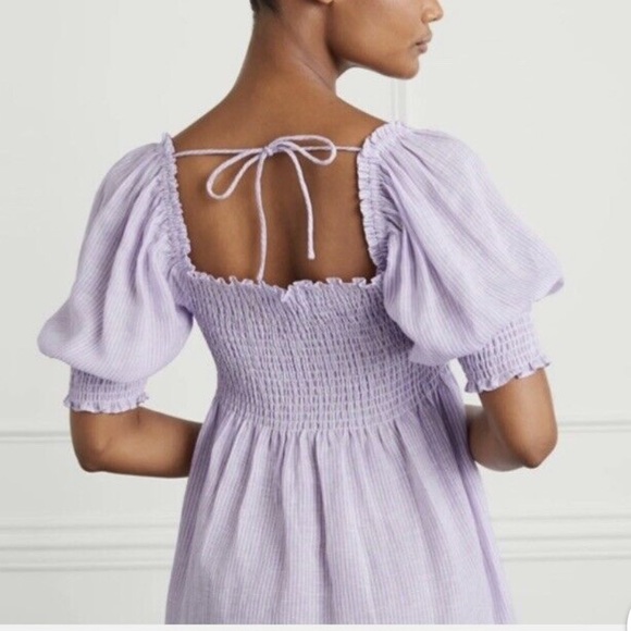 Hill House Athena Midi Sleeve Linen Nap Dress in Lilac Stripe Size XXL - Picture 3 of 10